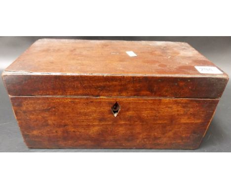 19th Century mahogany rectangular tea caddy with partially fitted interior, width 12' (af).