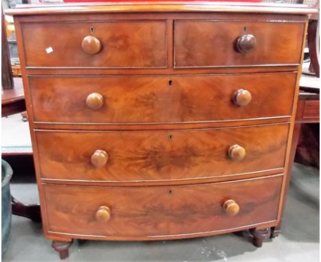 Victorian mahogany bow front chest of two short over three long graduated drawers on turned feet, width 42.5'.