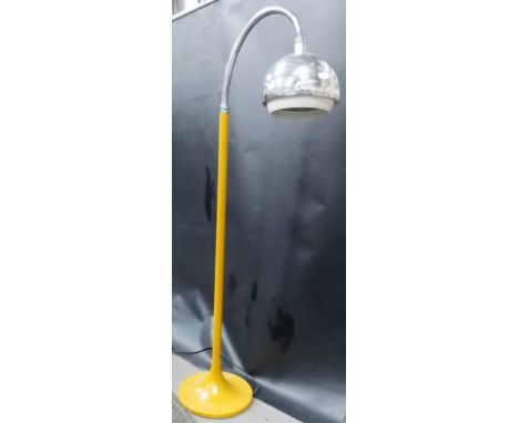 Robert Welch Design 'Lumitron' chrome & yellow metal adjustable floor lamp, the chrome domed shade with flexible support, the