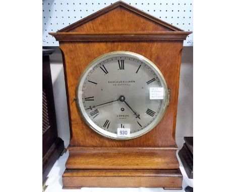 19th Century oak mantel timepiece with an eight day single train fusee movement with fleur de lis hands, the 8' silvered dial