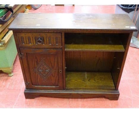 Priory style console unit having two shelves, base cupboard and drawer