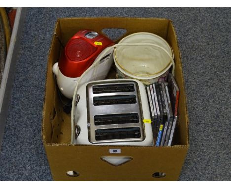 Box of Phillips CD player, toaster, selection of CDs etc E/T