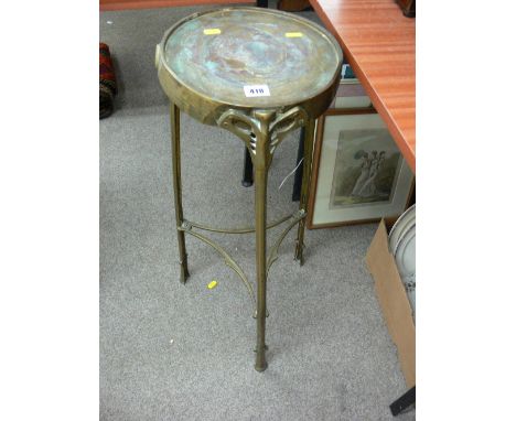 Arts &amp; Crafts style brass circular top planter stand