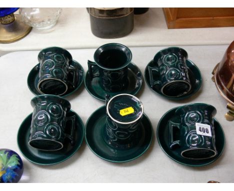 Portmeirion 'Jupiter' pottery set of six mugs and saucers