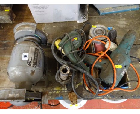 Pro-User 6 ins bench grinder BG100 and a quantity of Bosch, Black &amp; Decker power hand tools and small grinder E/T