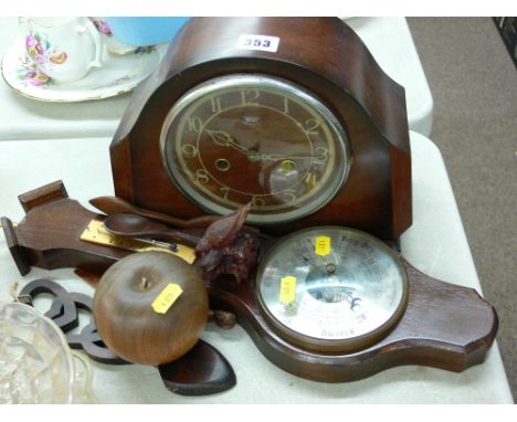 Smiths Enfield mantel clock, a modern wall barometer and a quantity of treen
