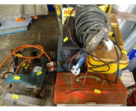 Quantity of small hand tools including Black &amp; Decker saw, jigsaw, battery charger etc E/T