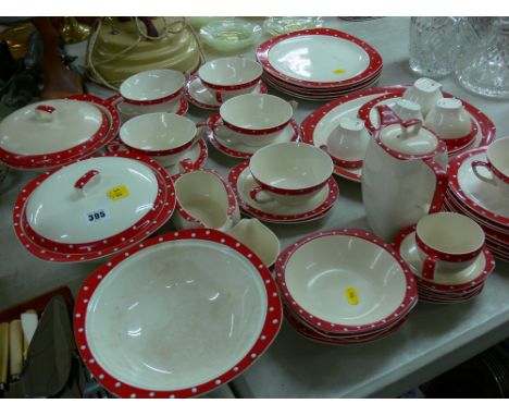 Midwinter Stylecraft part tea and dinner service with red and white dot decoration