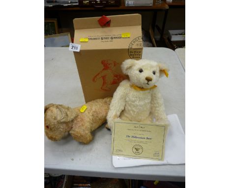 Boxed Danbury Mint Steiff Millennium Bear with certificate and a vintage soft toy