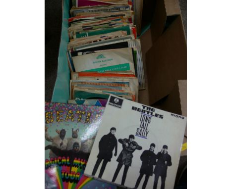 Box of vintage 45rpm records to include The Beatles 'Magical Mystery Tour', 1967 double sleeve and booklet, Ike &amp; Tina Tu