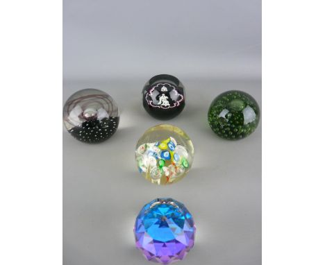 Five vintage glass paperweights by Swarovski, Caithness etc including limited editions