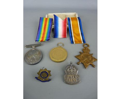 World War I group of three awarded to 2888 Pte A E Lewis, Worcester Regiment with original box, a hallmarked silver ARP badge