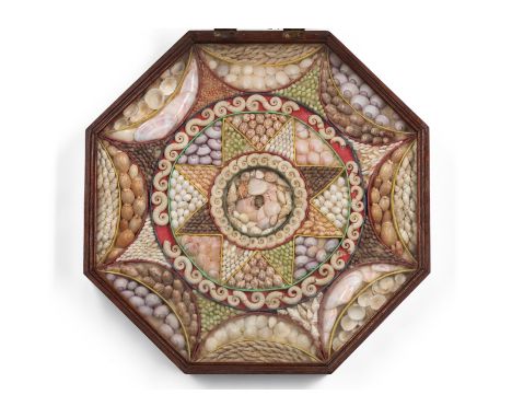 A Shell-Work Sailor's Valentine, Barbados, 19th century,the single valentine in octagonal mahogany case, mounted with geometr