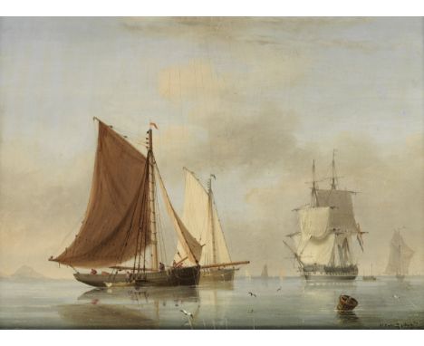 Nicholas Matthew Condy (British, 1818-1851)A busy shipping scene in Plymouth Sound signed 'N.Condy Junr' (lower right)oil on 