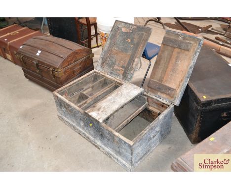 A large vintage pine twin lidded carpenters tools chest