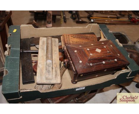 A rosewood trinket box  AF and various vintage wooden items