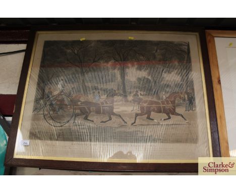A 19th Century lithograph "Extraordinary Trotting Match Against Time"