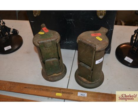 Two J.B.Edmundson of Manchester cast iron railway ticket stamping machines 