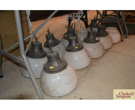 Ten opaque glass ceiling light fittings - some incomplete