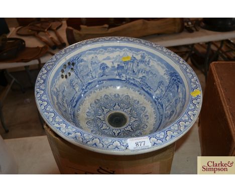 A Victorian blue and white decorated wash basin "Panorama" AF