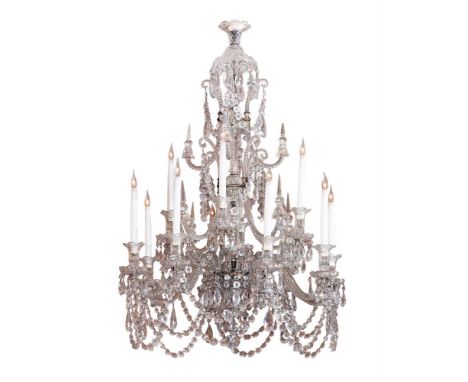 A VICTORIAN GLASS TWELVE LIGHT CHANDELIER  MID 19TH CENTURY  approximately 130cm high, 72cm wide   Provenance:  Abbotswood Ho
