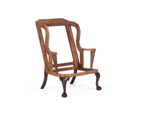 A GEORGE II WING ARMCHAIR FRAME CIRCA 1750  Of generous scale and width, the legs in mahogany, the frame in pine 117cm high, 
