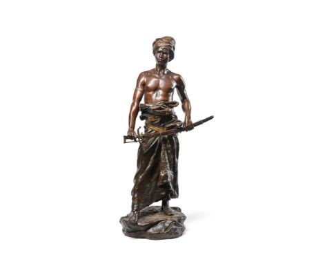 CLÉMENT LÉOPOLD STEINER (1853-1899), A BRONZE FIGURE 'GUERRIER ARABE' LATE 19TH CENTURY The young Arab warrior drawing his sw