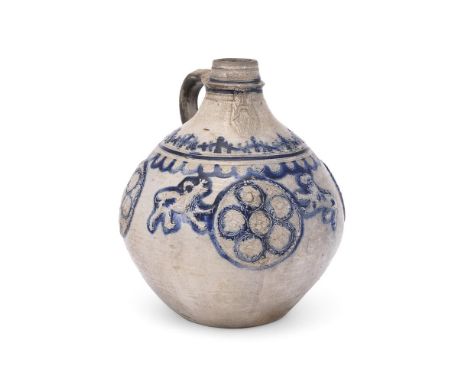A LARGE WESTERWALD SALT-GLAZED STONEWARE BARTMANN KRUG IN THE MANNER OF JAN EMENS MENNICKEN WORKSHOP (1540-93) LAST QUARTER 1