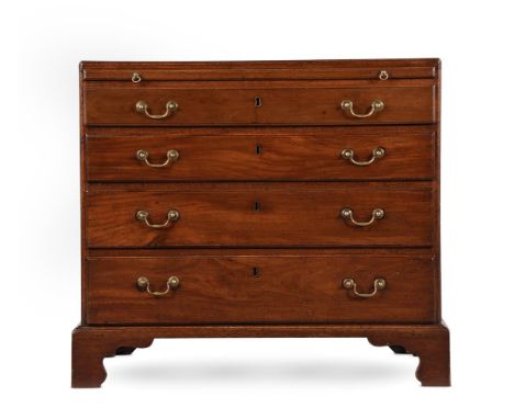 A GEORGE III MAHOGANY CHEST OF DRAWERS CIRCA 1780 With a caddy top and brushing slide 80.5cm high, 91cm wide, 47cm deep