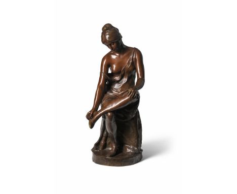 MALVINA (MADELEINE) BRACH, A BRONZE FIGURE OF A SEATED WOMAN FRENCH, LATE 19TH CENTURY Known as "JEUNE FEMME SE DÉCHAUSSANT",