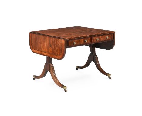 Y&nbspA GEORGE III FIGURED MAHOGANY AND SATINWOOD CROSSBANDED SOFA TABLE ATTRIBUTED TO GILLOWS, CIRCA 1800 72cm high, 150cm w