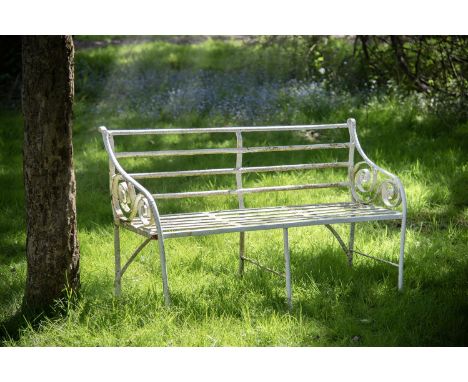 A REGENCY WROUGHT IRON GARDEN BENCH EARLY 19TH CENTURY 141cm wide, 84cm high  Condition Report:  With weathering - colour var