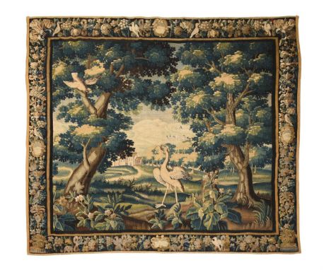 A VERDURE TAPESTRY  PROBABLY FLEMISH, 18TH CENTURY  Depicting a white crane in a landscape  approximately 270cm high, 270cm w