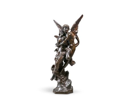 HENRI GODET (1863-1937) A LARGE BRONZE FIGURAL GROUP 'LE RAVISSEMENT DE PSYCHÉ'  AFTER WILLIAM BOUGUEREAU, LATE 19TH CENTURY 