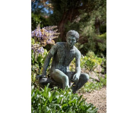 AFTER THE ANTIQUE, A LARGE ITALIAN BRONZE FIGURE OF THE SEATED HERMES PROBABLY NAPLES, LATE 19TH CENTURY Seated figure, somet