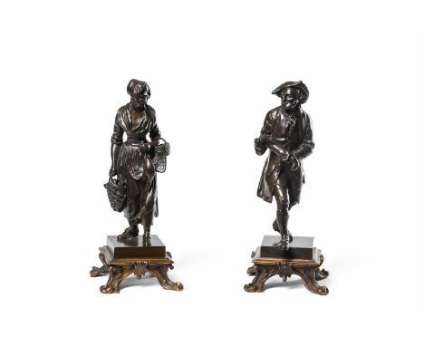 A PAIR OF FRENCH BRONZE FIGURES OF PEASANTS  LATE 19TH CENTURY, IN THE MID 18TH CENTURY STYLE  Both depicted bearing dead gam