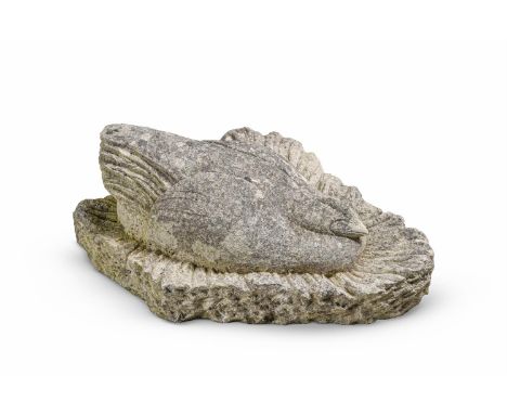 A CARVED PORTLAND STONE MODEL OF A LAYING CHICKEN  MID 20TH CENTURY  With signature/mark to base  22cm high, 51cm wide, 39cm 
