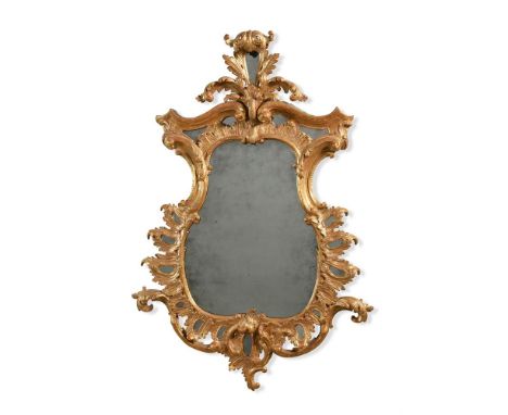 A GEORGE II GILTWOOD MIRROR MID 18TH CENTURY Inscribed to the reverse '...ingham 67' 118cm high, 82cm wide, 13cm deepProvenan
