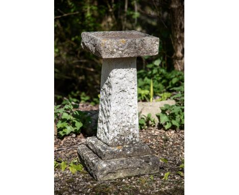 A PURBECK STONE BIRD BATH  19TH CENTURY 85cm high, the base 42 x 42cm   Condition Report:  With weathering - colour variance 