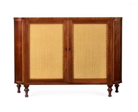 Y&nbspA GEORGE III MAHOGANY AND SATINWOOD SIDE CABINET IN THE MANNER OF THOMAS SHERATON, CIRCA 1790 Incorporating 'quadrant' 