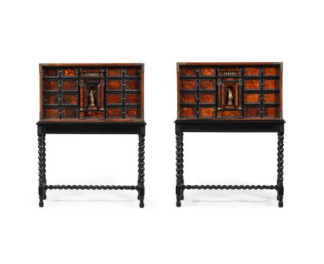 Y&nbspA PAIR OF TORTOISESHELL, ROSEWOOD, EBONISED AND GILT METAL MOUNTED CABINETS ON STANDS 18TH CENTURY AND LATER Both with 