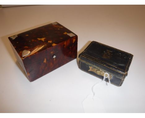 A late Victorian tortoiseshell mounted playing card box of rectangular form, the slightly domed top bearing silver trump moti
