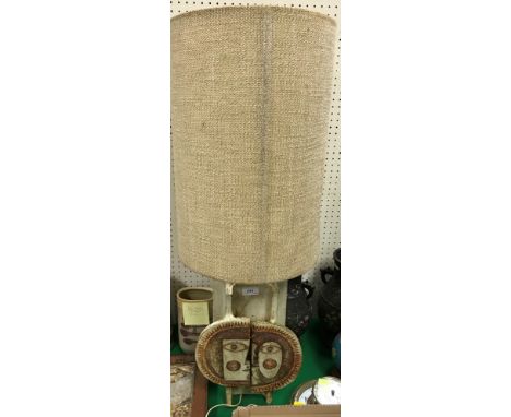 A 1970's "Night and Day" pottery mask decorated table lamp designed by Roger Capron, stamped verso "Capron, Vallauris France"