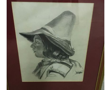 19TH CENTURY CONTINENTAL SCHOOL "Young man in hat", a portrait study, charcoal and pencil, head and shoulders, apparently uns