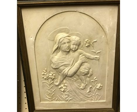 MABEL GALLAHER "Madonna and child", a moulded plaster panel, signed lower right, size including frame33 cm x 27 cm