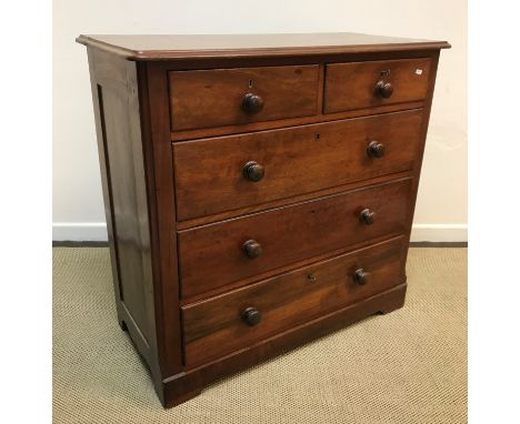 A Victorian mahogany chest, the top with moulded edge over two short and three long graduated drawers on a bracket foot base,
