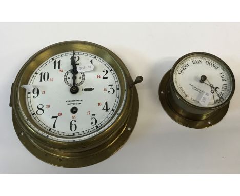An NV Observator Rotterdam 24 hour ship style clock, brass cased, 20 cm diameter, together with a D McGregor &amp; Co. of Gla