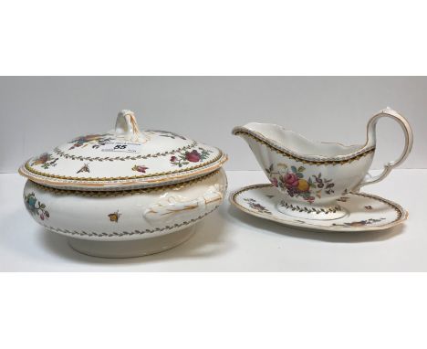 A Spode "Rockingham" pattern dinner service with fruit and floral spay decoration (No. Y5194), comprising six tureens (five w