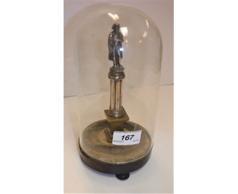 A 19th Century Continental plated statuette of Napoleon Bonaparte on a column base, under an associated glass dome with rosew