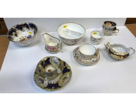 A 19th Century Copeland and Garrett late Spodes Felspar porcelain trio of two cups and saucer and matching slop bowl, togethe